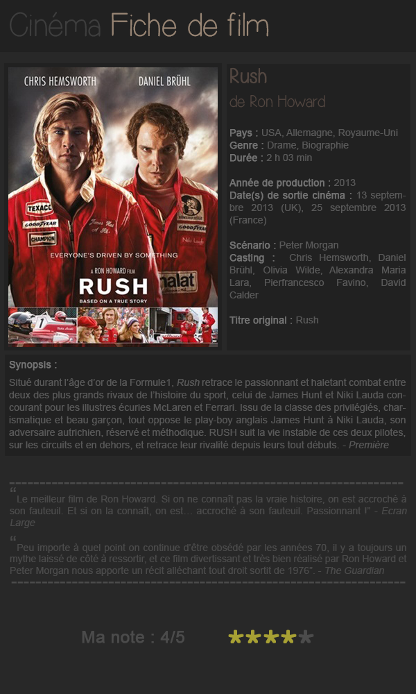 Fiche du film "Rush"